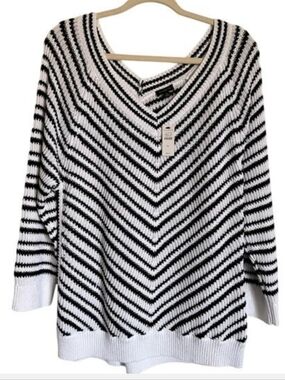 Talbots Cotton Chevron Striped V Neck Sweater  XL, Worn Once